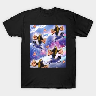 Space Sloth Riding Pug Pugicorn Unicorn Eating Pizza T-Shirt